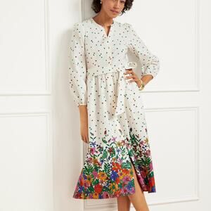 Talbots Blissful Fun Bright Floral Long Sleeve Poplin Midi Shirt Dress Size 6